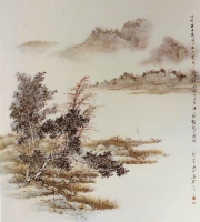 江村泊舟(69*64cm)